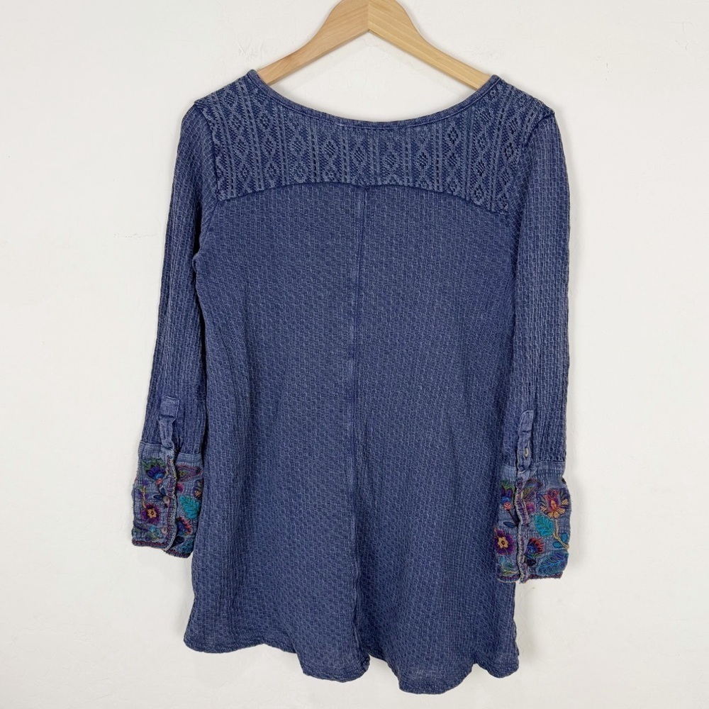 Soft Surroundings Palmer Embroidered Cuff Navy Blue Tunic - Picture 2 of 9